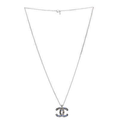 Chanel Crystal Pearl Tweed Effect CC Necklace Blue White 3 of 6