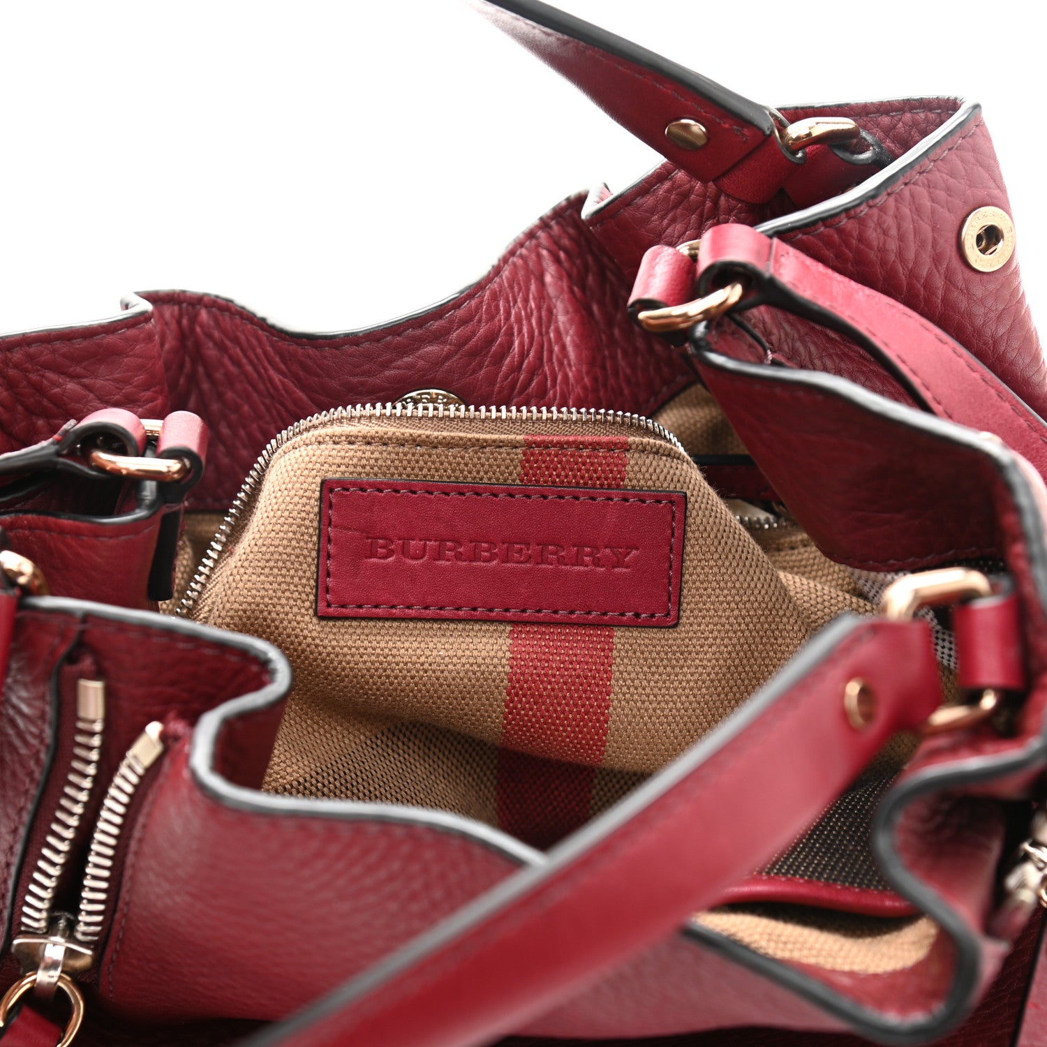Burberry Grainy Calfskin House Check Medium Maidstone Burgundy Red 6 of 10