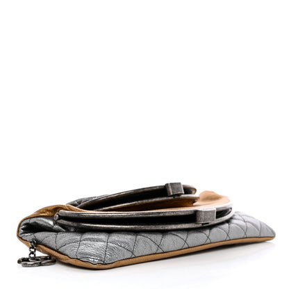 Chanel Metallic Goatskin Quilted Frame Clasp Flap Clutch Silver Gold 4 of 9