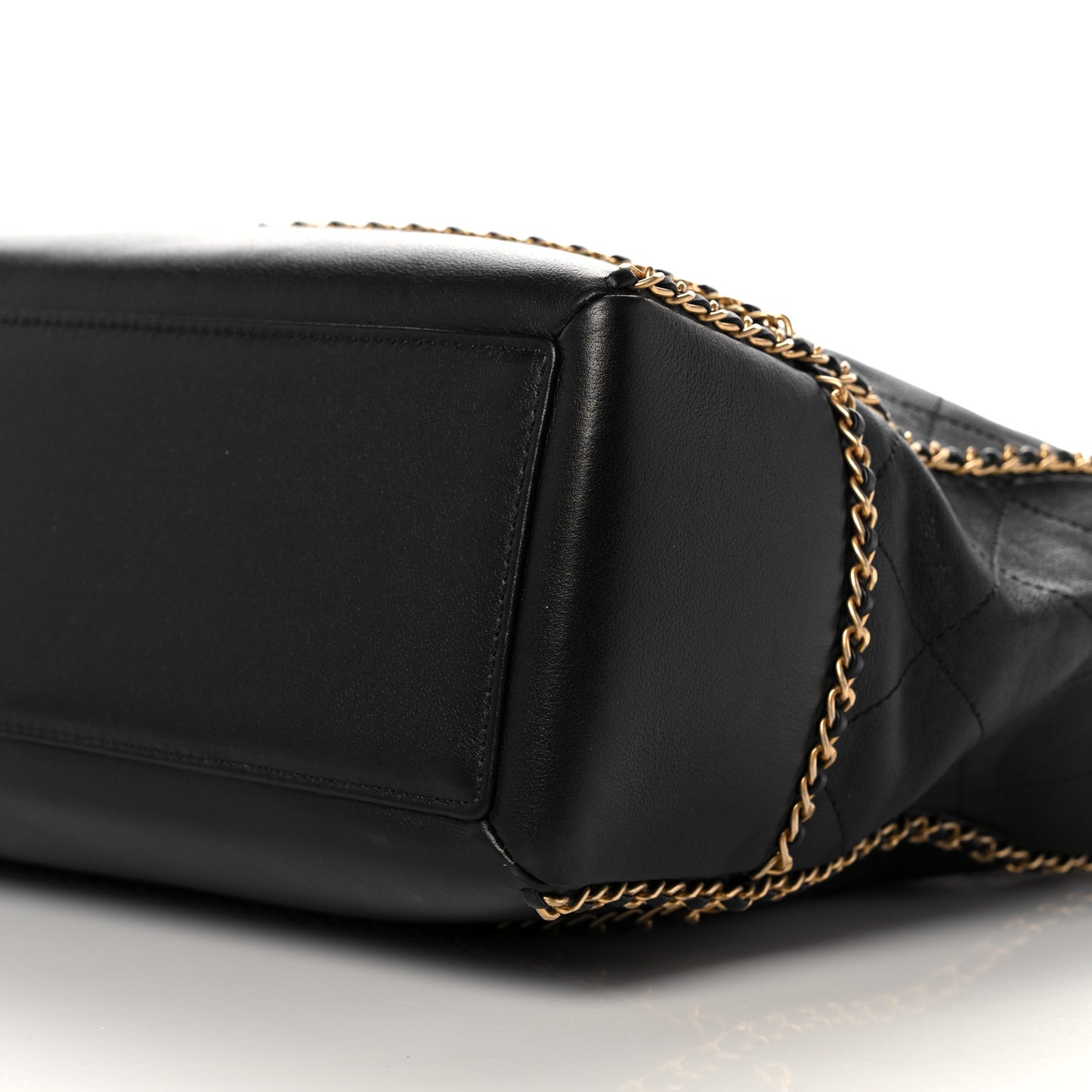 Calfskin Quilted Chain Lines Shopping Tote Black