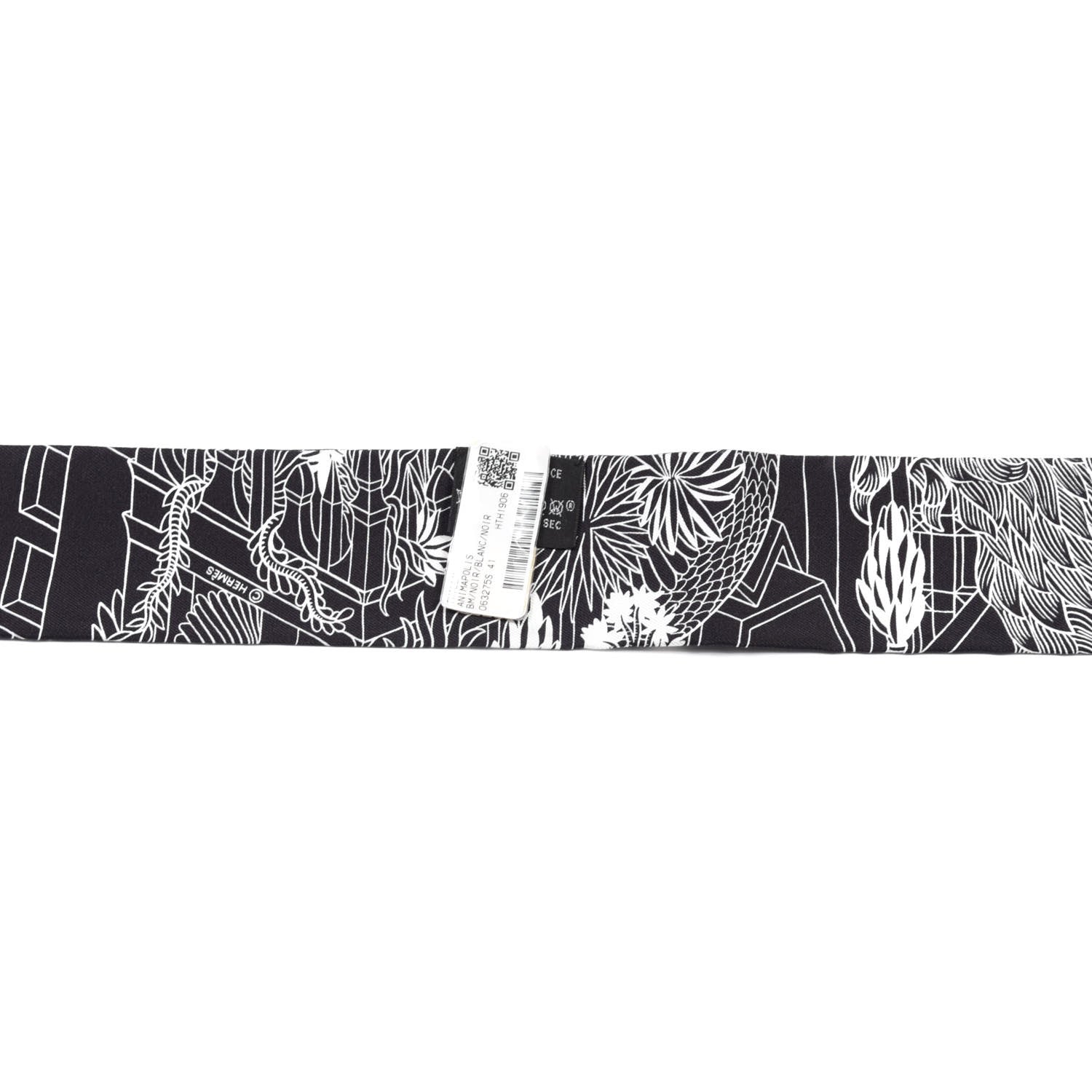 Hermes Silk Animapolis Twilly Black White 2 of 4