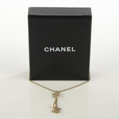 Chanel Chain Pearl CC Pendant Necklace Light Gold 3 of 5