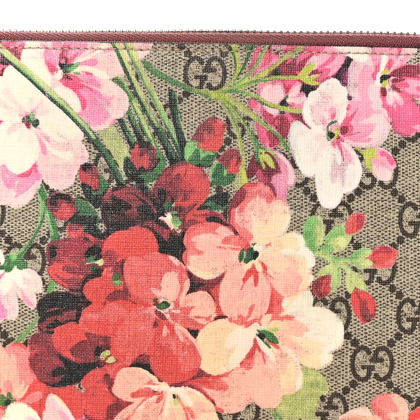 GG Supreme Monogram Blooms Small Zip Pouch Beige Multicolor Dry Rose