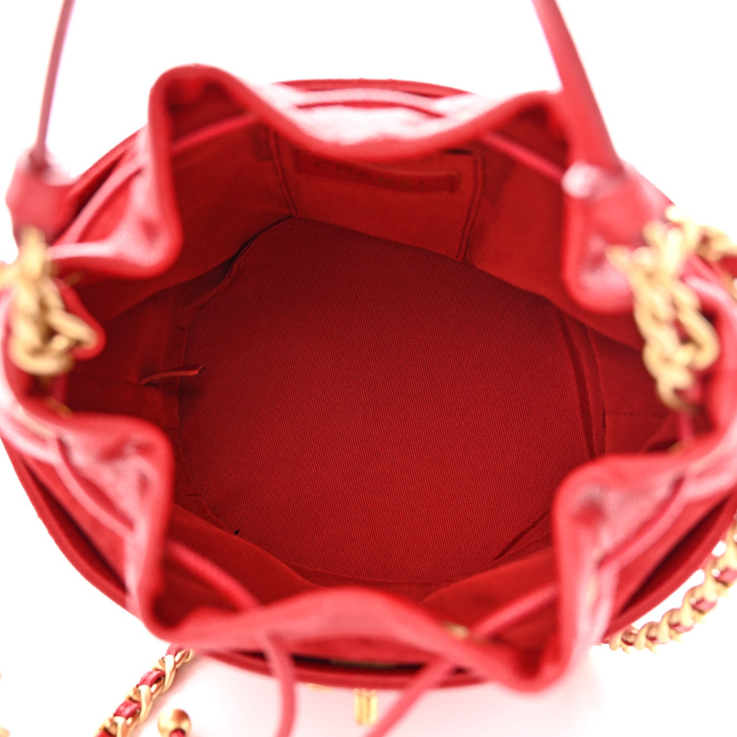 Caviar Suede Quilted Drawstring Bucket Bag Dark Red