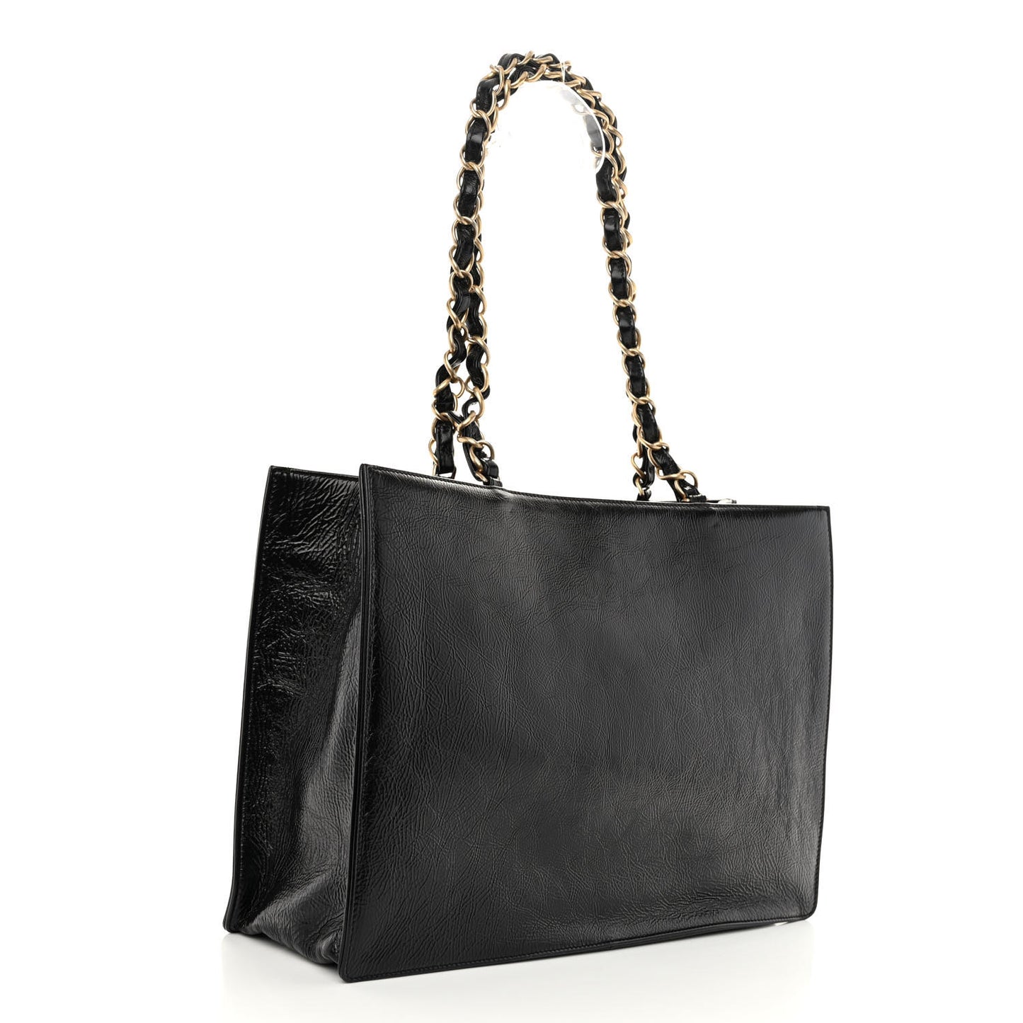 Shiny Aged Calfskin Shopping Bag Black