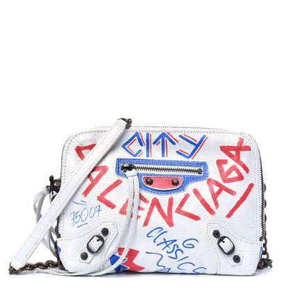 Balenciaga Agneau Graffiti All Over Classic Hardware Reporter XS White Bleu Rouge 1 of 5