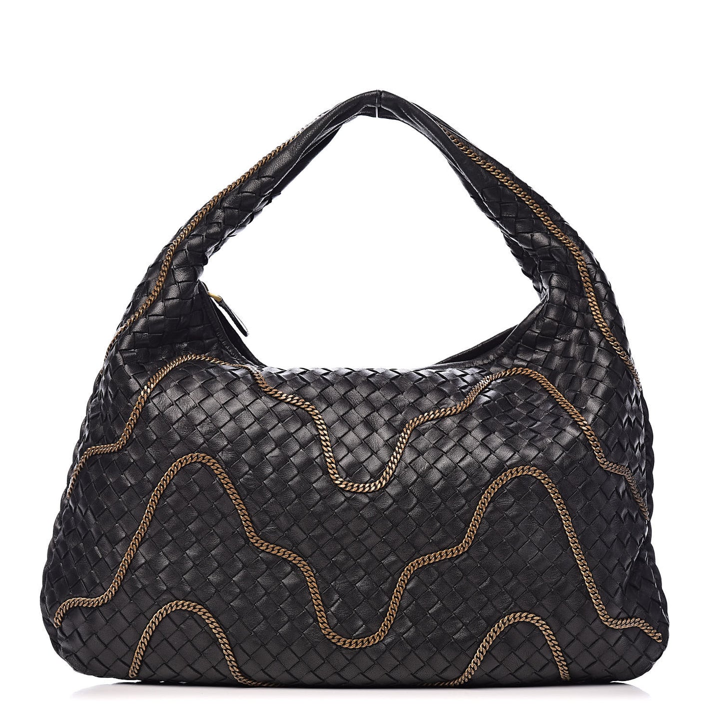 Nappa Intrecciato Medium Veneta Chain Hobo Black