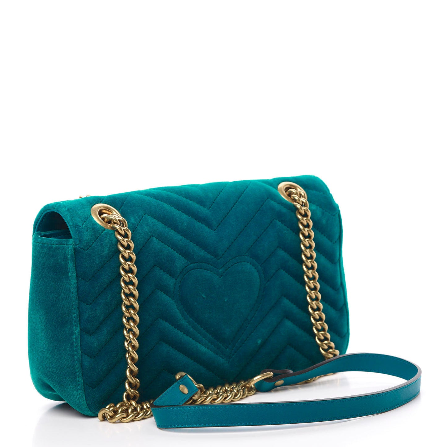 Velvet Matelasse Small GG Marmont Shoulder Bag Pavone Cyan