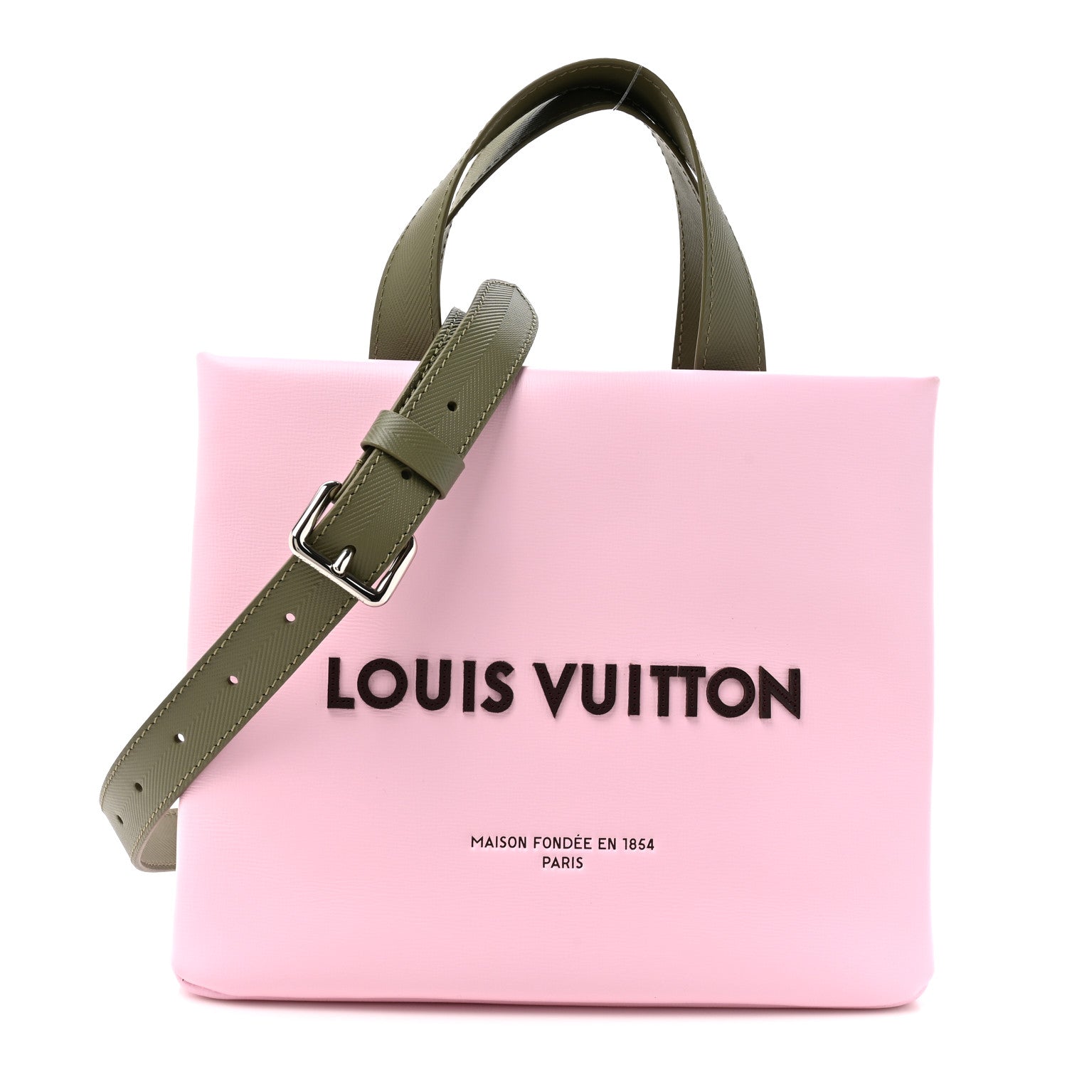 Louis Vuitton Calfskin Mini Shopper Tote Khaki Green Pink 1 of 9