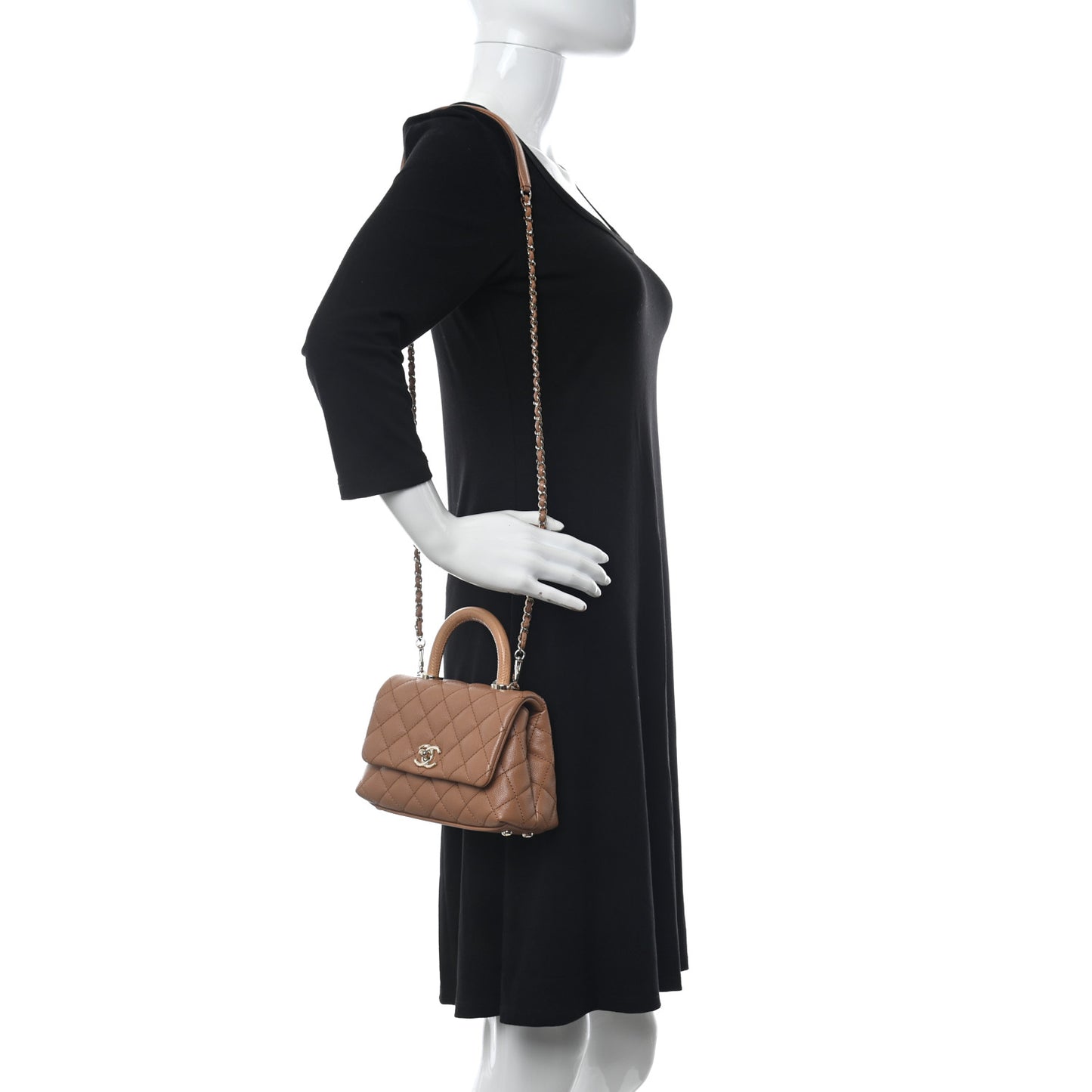 Caviar Lizard Embossed Quilted Extra Mini Coco Handle Flap Brown