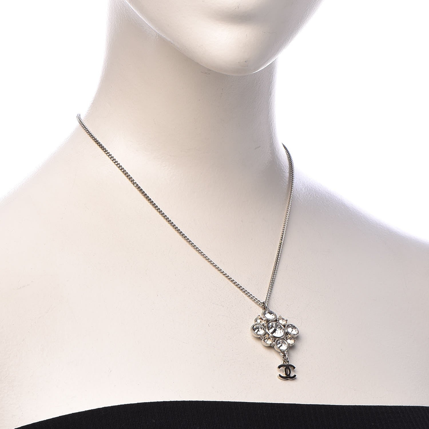 Chanel Crystal CC Necklace Silver 2 of 7
