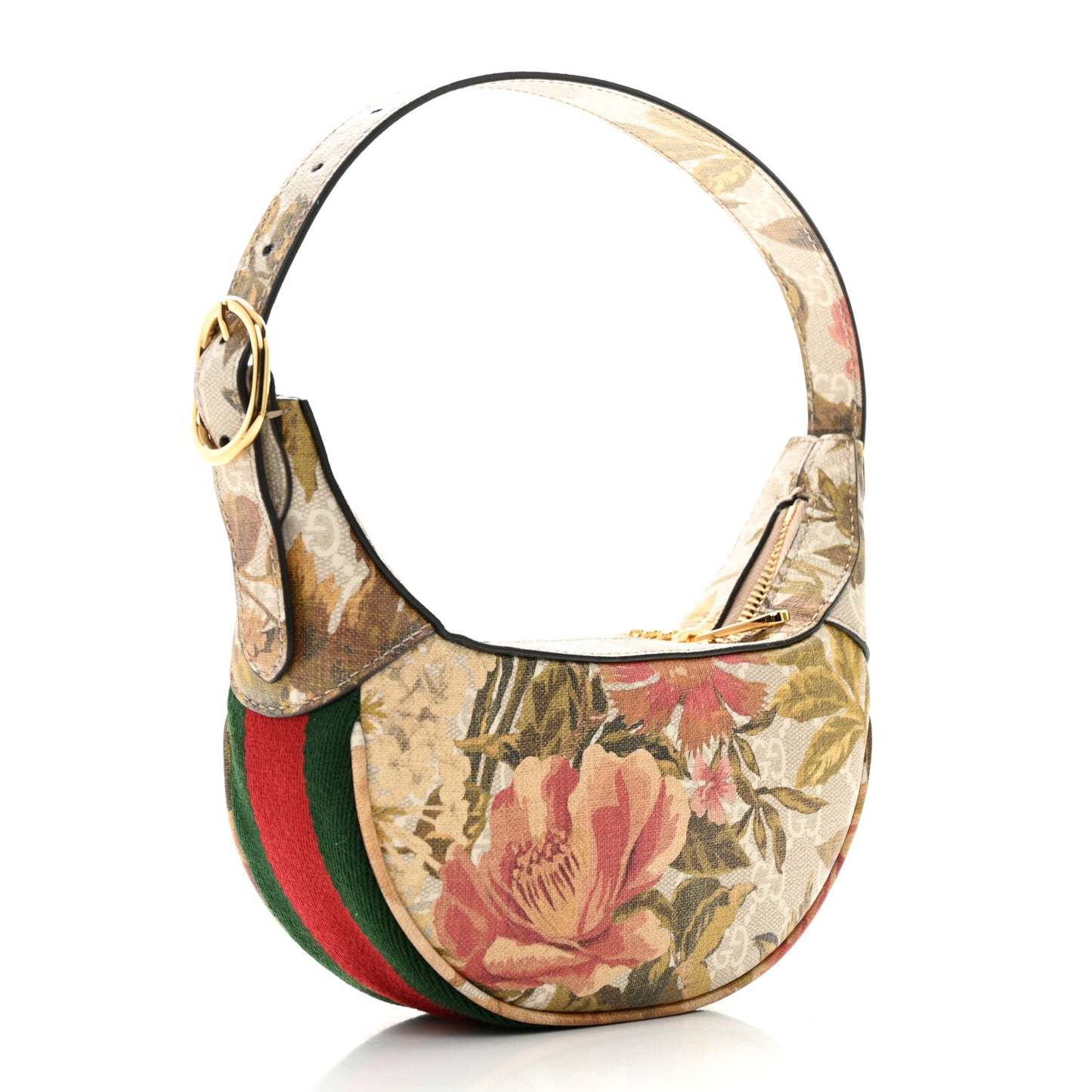 GG Supreme Monogram Water Flora Web Mini Ophidia Half Moon Hobo Beige White Multicolor