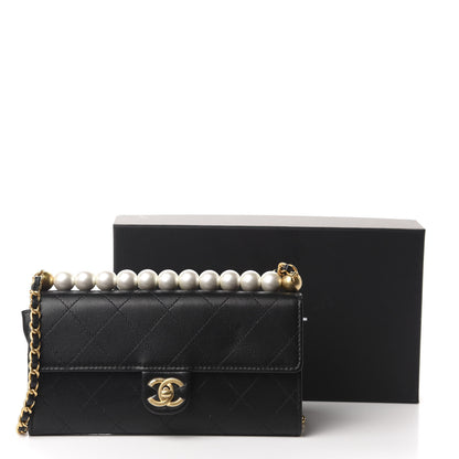 Chanel Goatskin Quilted Chic Pearls Clutch With Chain Black 12 of 12
