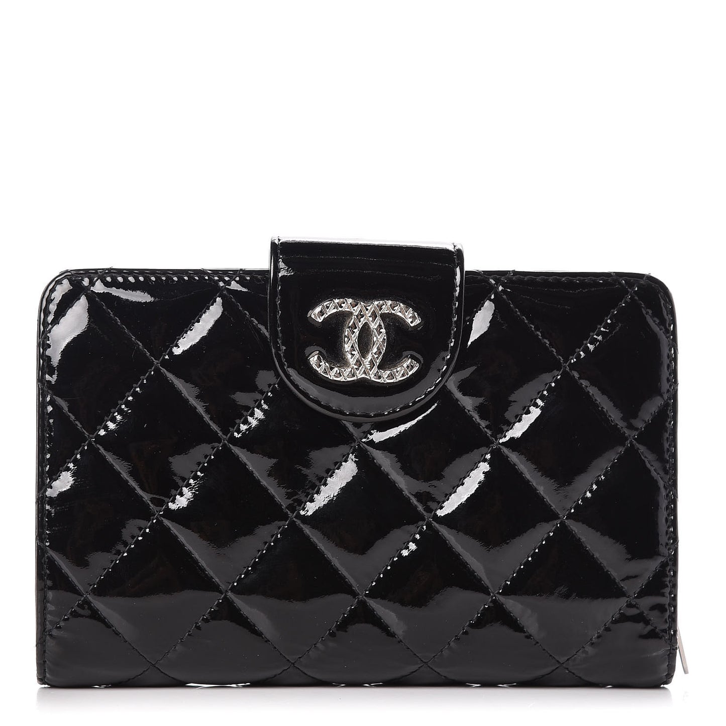 Patent Quilted Brilliant Zipped Pocket Wallet Black