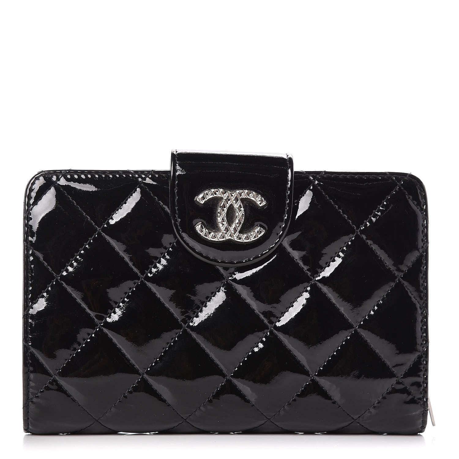 Chanel Patent Quilted Brilliant Zipped Pocket Wallet Black 1 of 8
