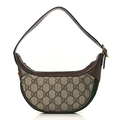 Gucci GG Supreme Monogram Textured Calfskin Web Mini Ophidia Half Moon Hobo Beige Ebony New Acero 1 of 9