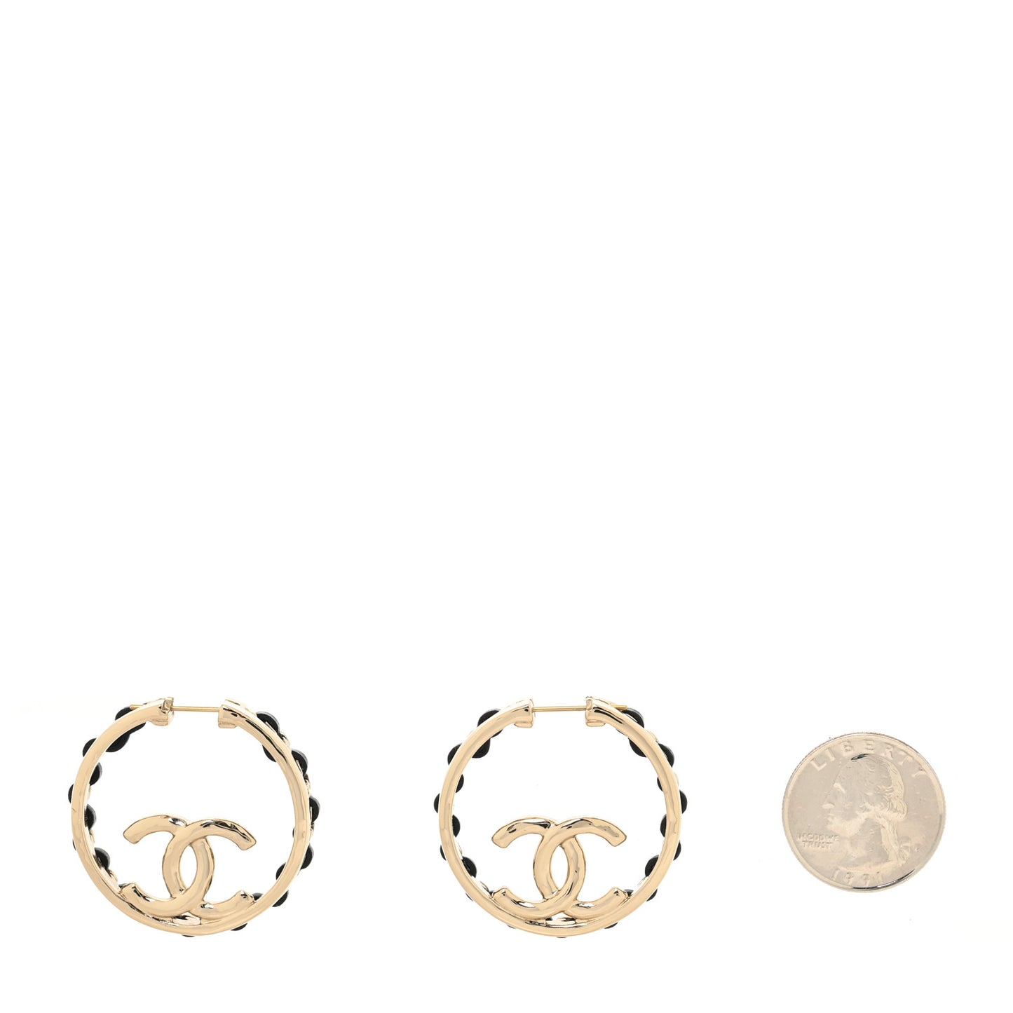 Lambskin CC Chain Hoop Earrings Black Gold