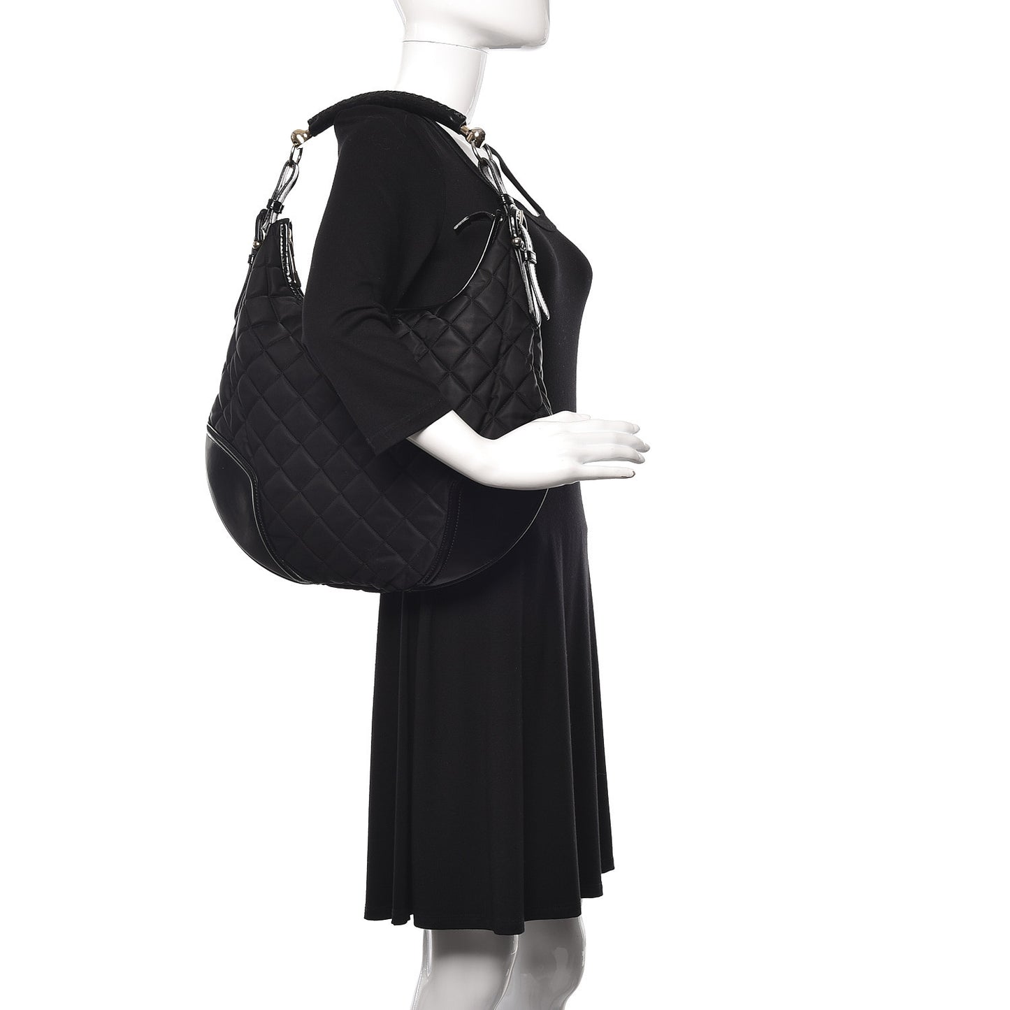 Nylon Calfskin Quilted Hoxton Hobo Black