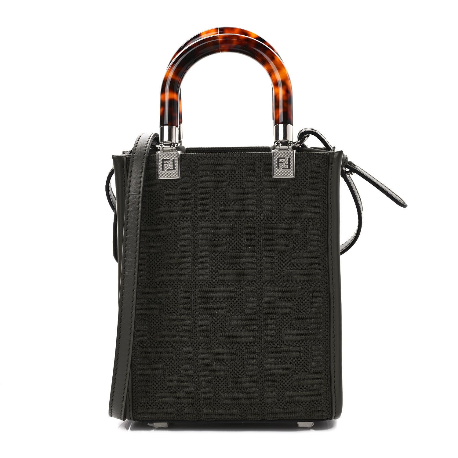 Fendi Technical Fabric Vitello Ceylon Plexiglass FF Mini Fendi Sunshine Shopper Tote Wood 1 of 9