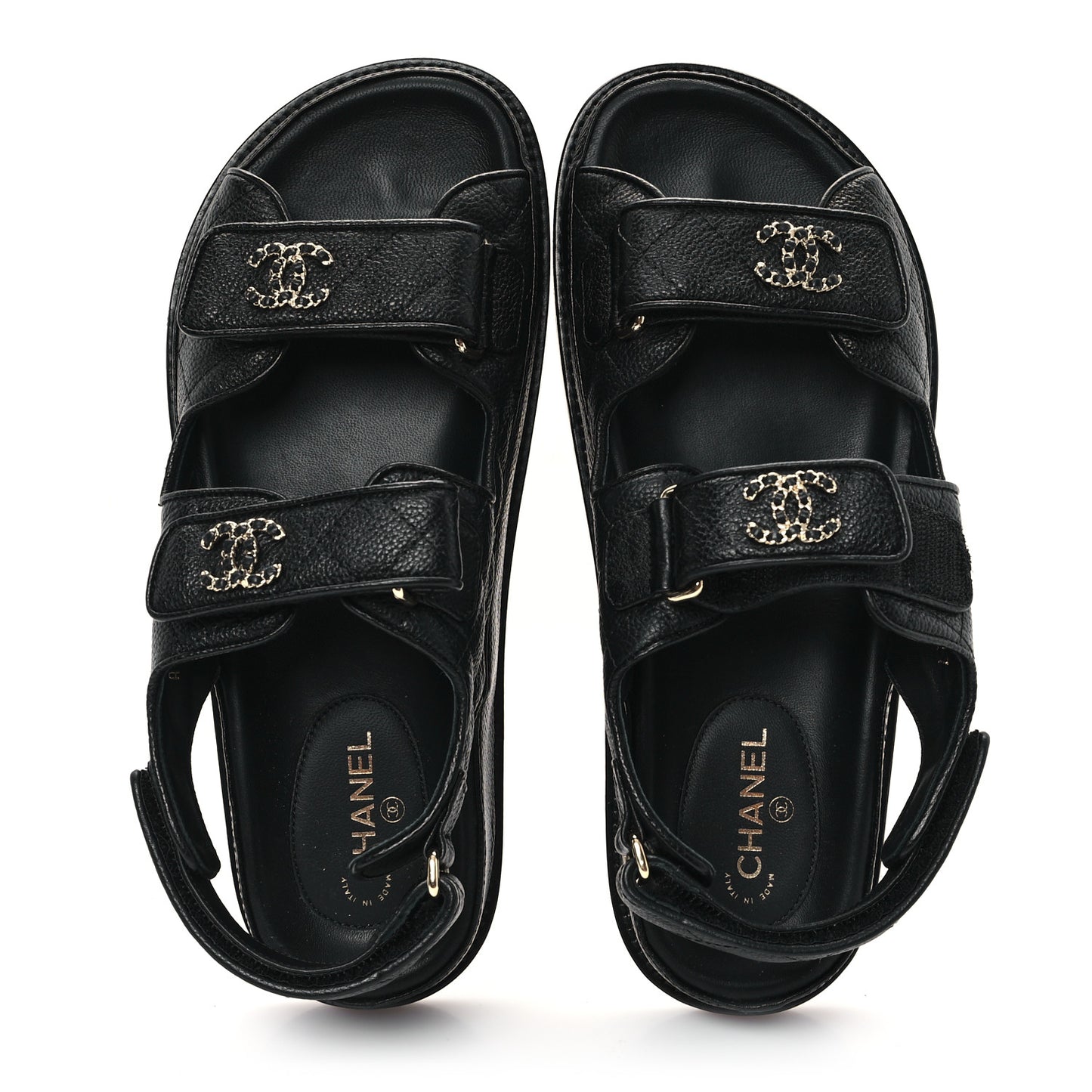 Grained Calfskin Velcro Dad Sandals 37 Black
