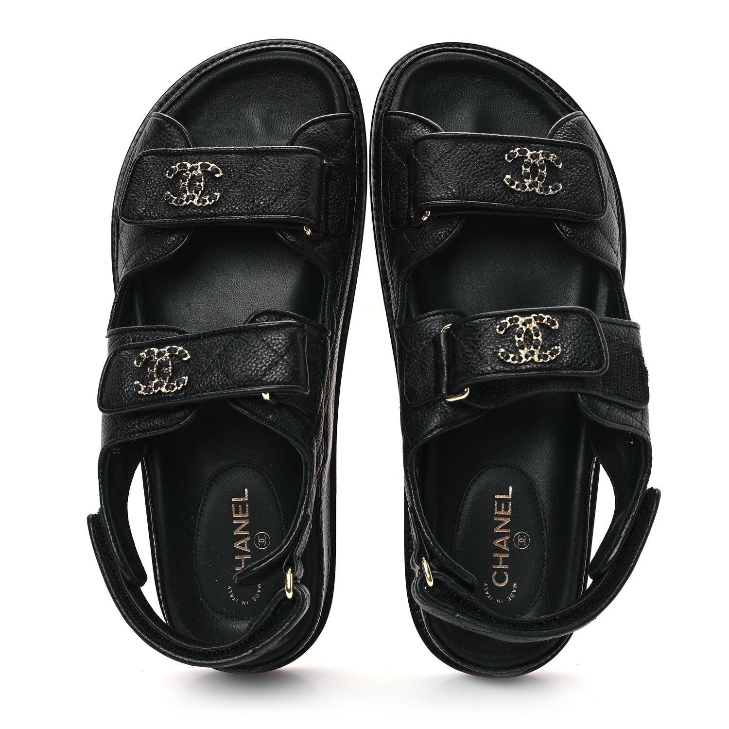 Chanel Grained Calfskin Velcro Dad Sandals 37 Black 2 of 10