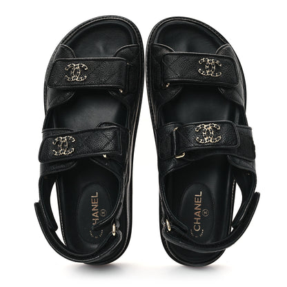 Chanel Grained Calfskin Velcro Dad Sandals 37 Black 2 of 10