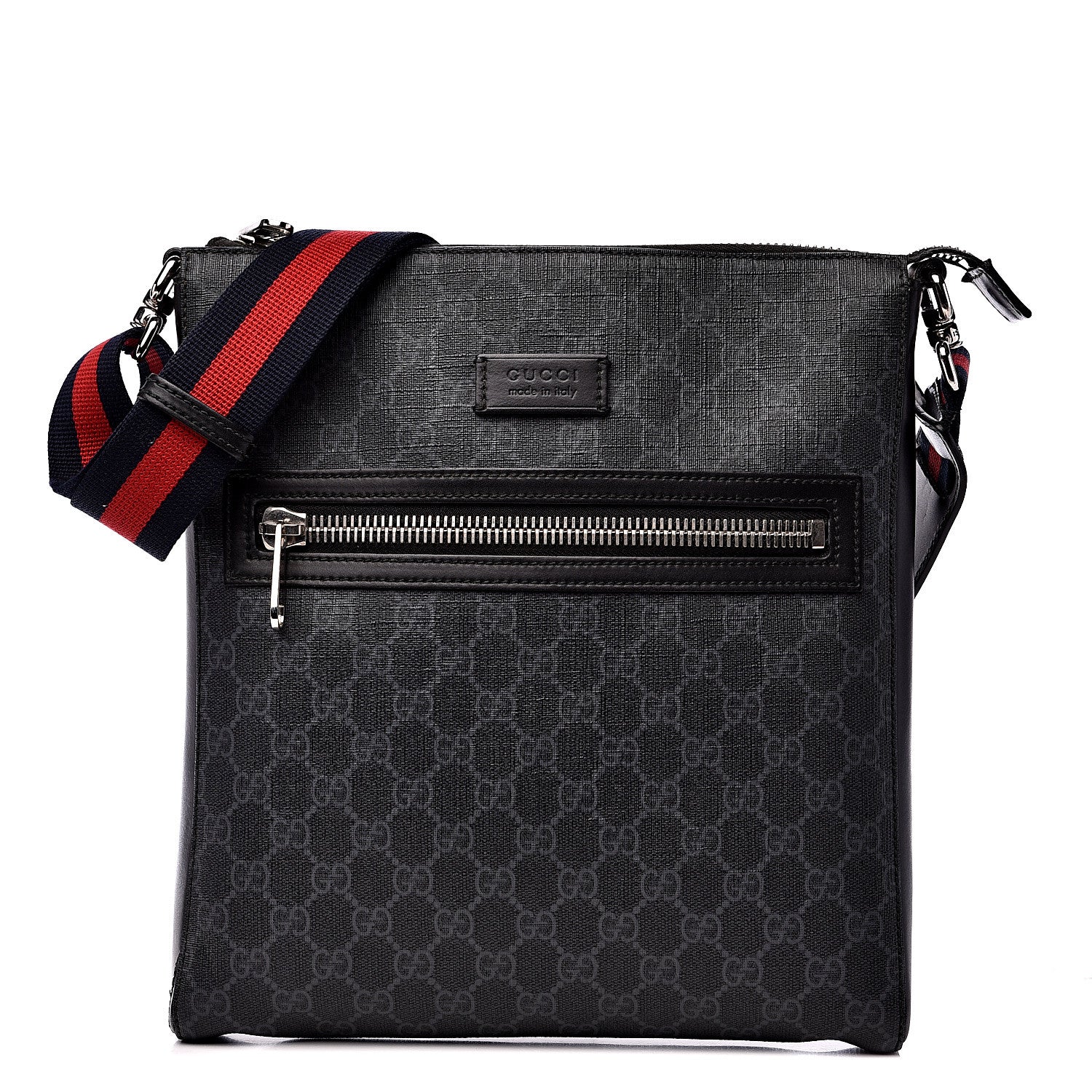 Gucci GG Supreme Monogram Appia Calfskin Web Flat Messenger Bag Black Grey 1 of 13