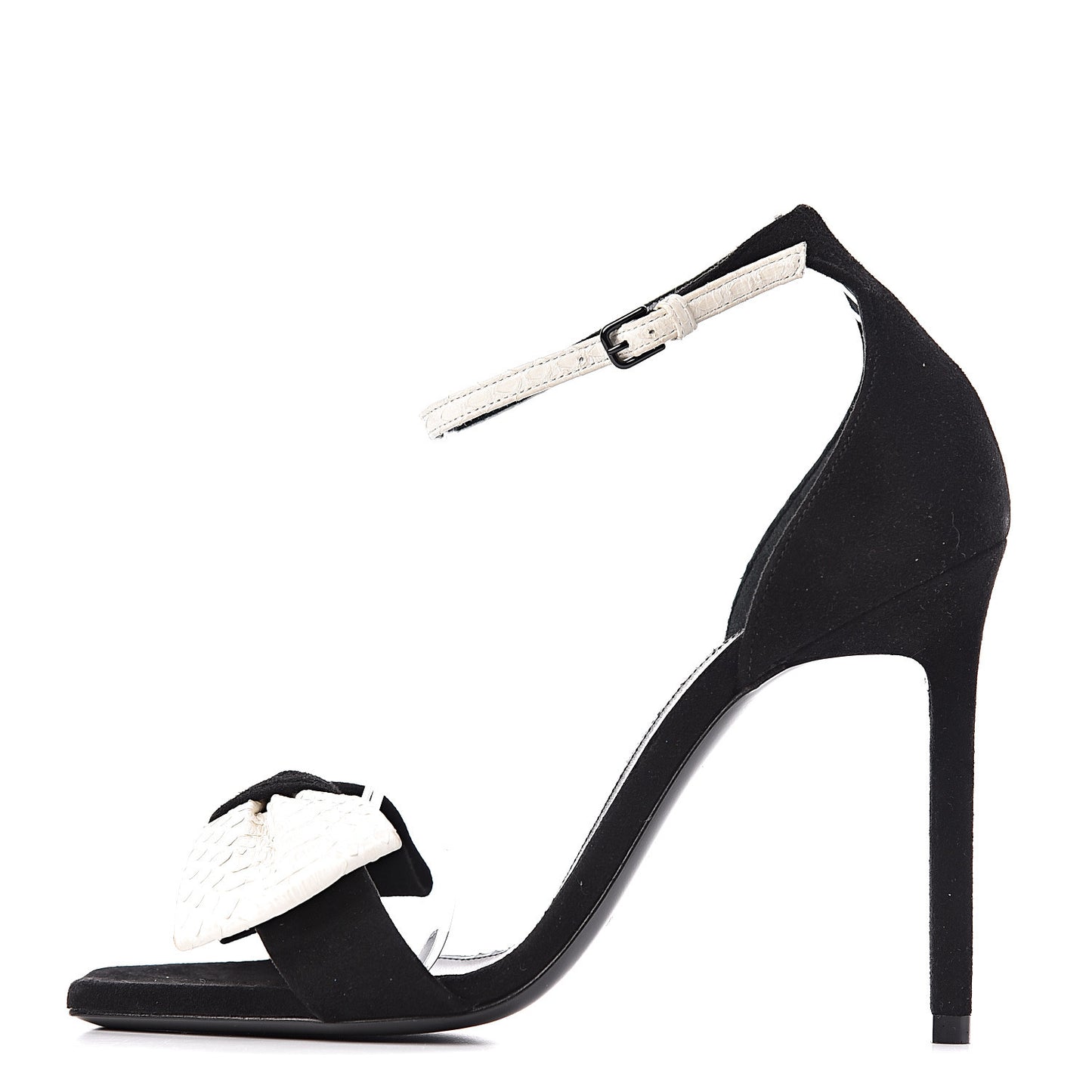 Velvet Snake Print Bow Ankle Strap Sandals 36 Black