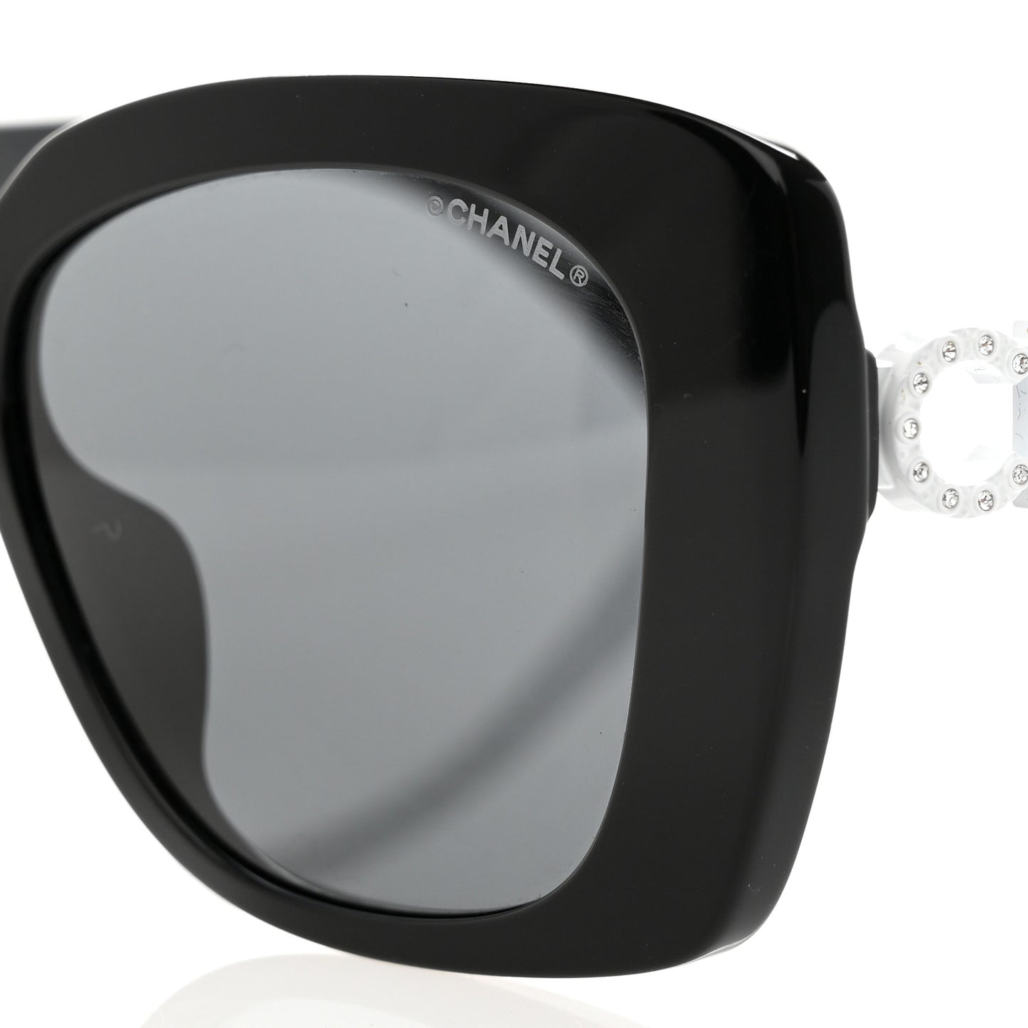 Acetate Strass Polarized Square Sunglasses 5422-B-A Black White