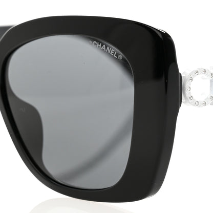 Chanel Acetate Strass Polarized Square Sunglasses 5422-B-A Black White 7 of 8