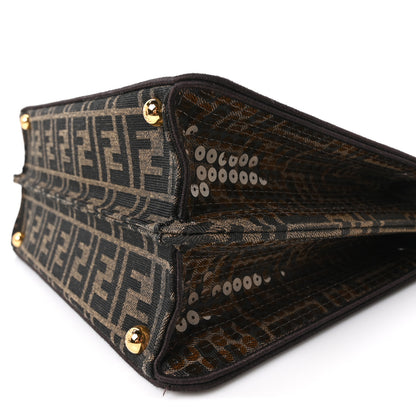 Fendi Fabric Jacquard Paillettes Vitello Seta FF 1974 Medium Peekaboo I SEE U Satchel Tobacco Moro 9 of 9