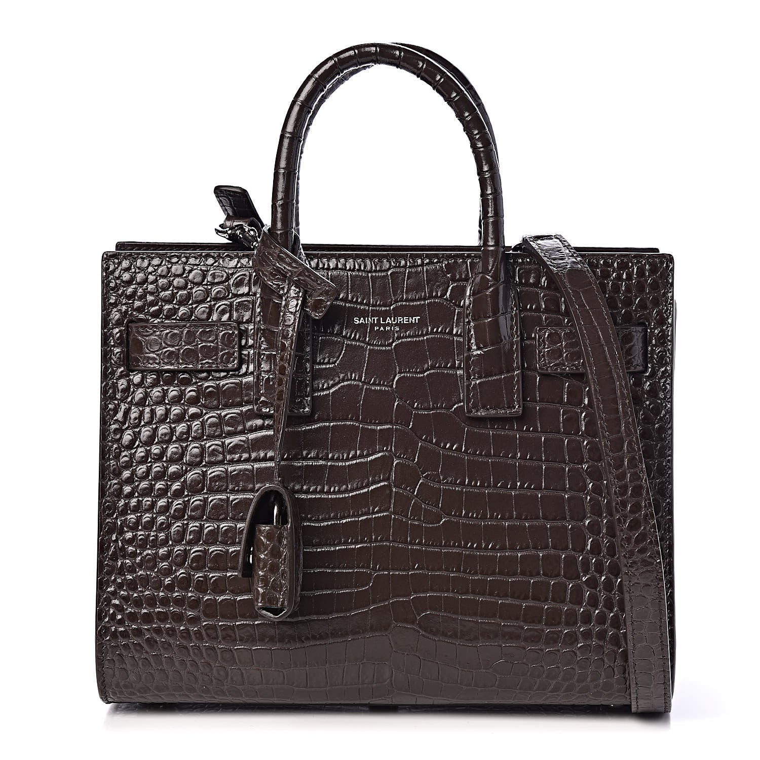 Saint Laurent Calfskin Crocodile Embossed Nano Sac De Jour Dark Brown 1 of 10
