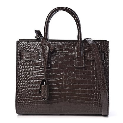 Saint Laurent Calfskin Crocodile Embossed Nano Sac De Jour Dark Brown 1 of 10