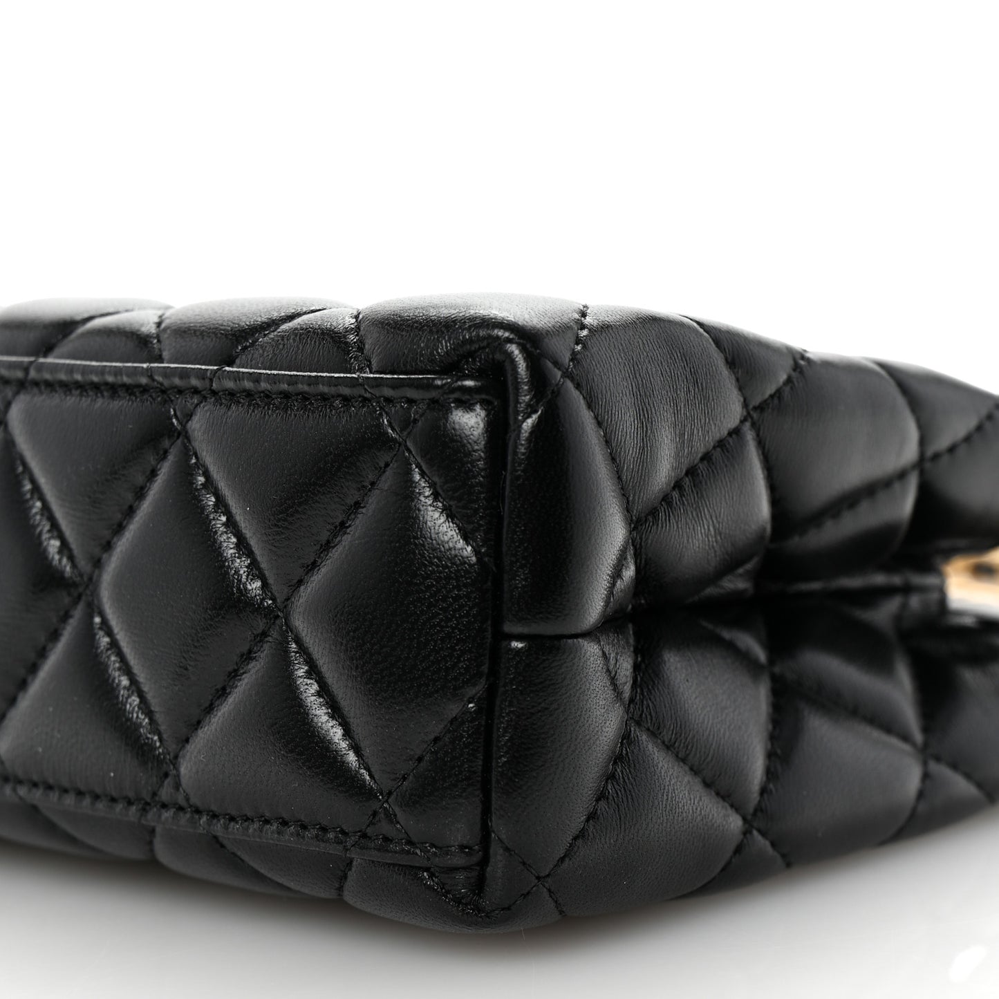 Shiny Aged Calfskin Quilted Nano Kelly Shopper Black