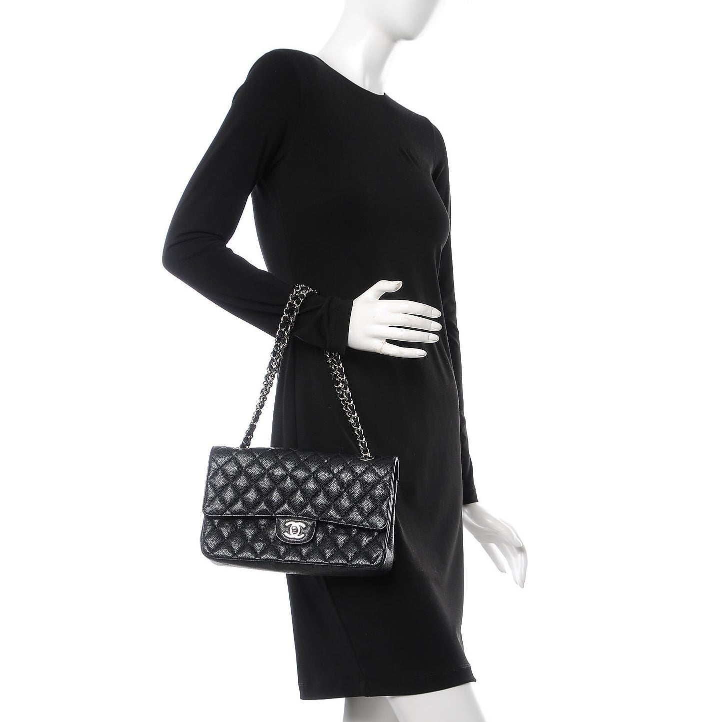 Caviar Quilted Medium Double Flap Black