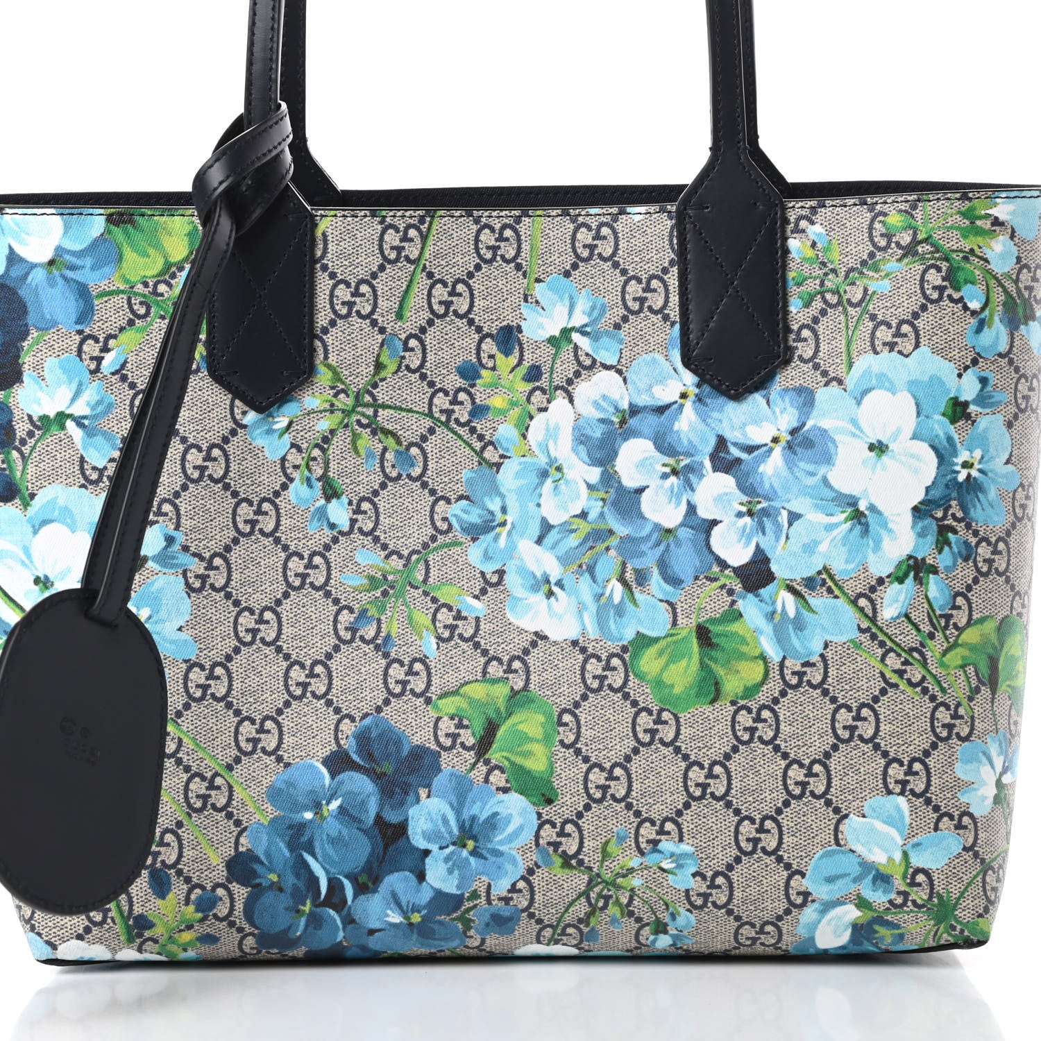 Gucci GG Supreme Monogram Blooms Small Reversible Tote Beige Blue Navy 10 of 15