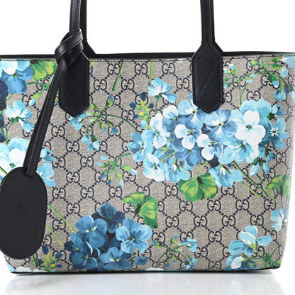 Gucci GG Supreme Monogram Blooms Small Reversible Tote Beige Blue Navy 10 of 15