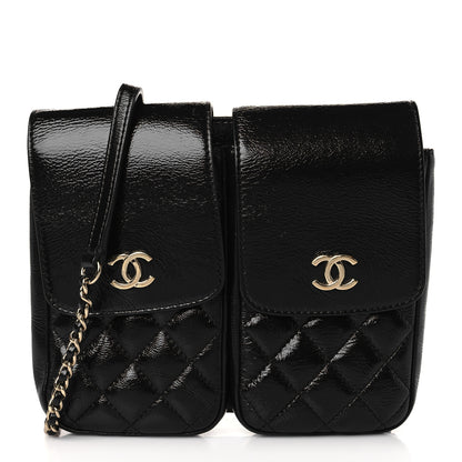 Chanel Glazed Calfskin Quilted Double Pocket Crossbody Flap Black 1 of 8