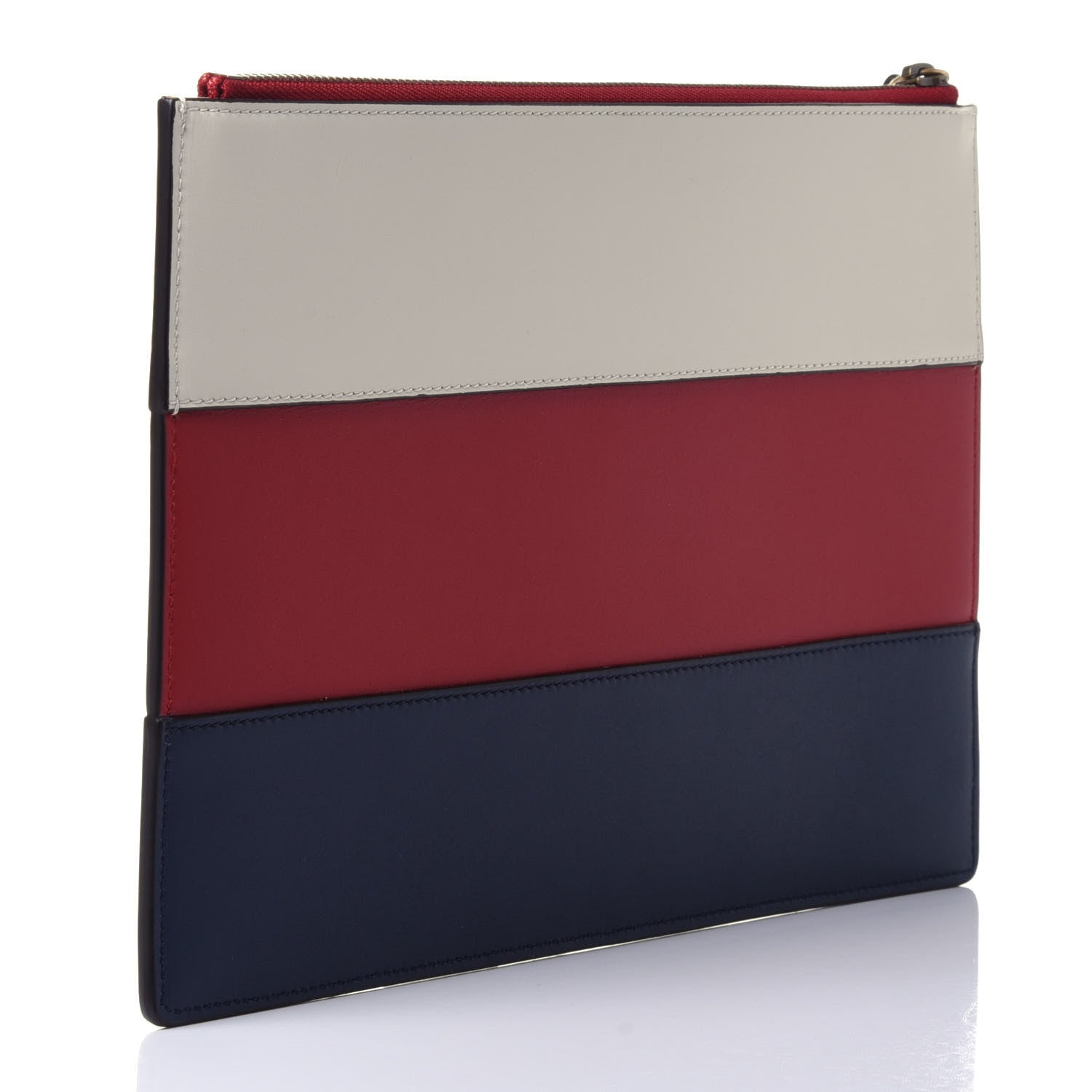 Gucci Calfskin Striped Oversized Bee Zip Pouch White Blue Hibiscus Red 3 of 11