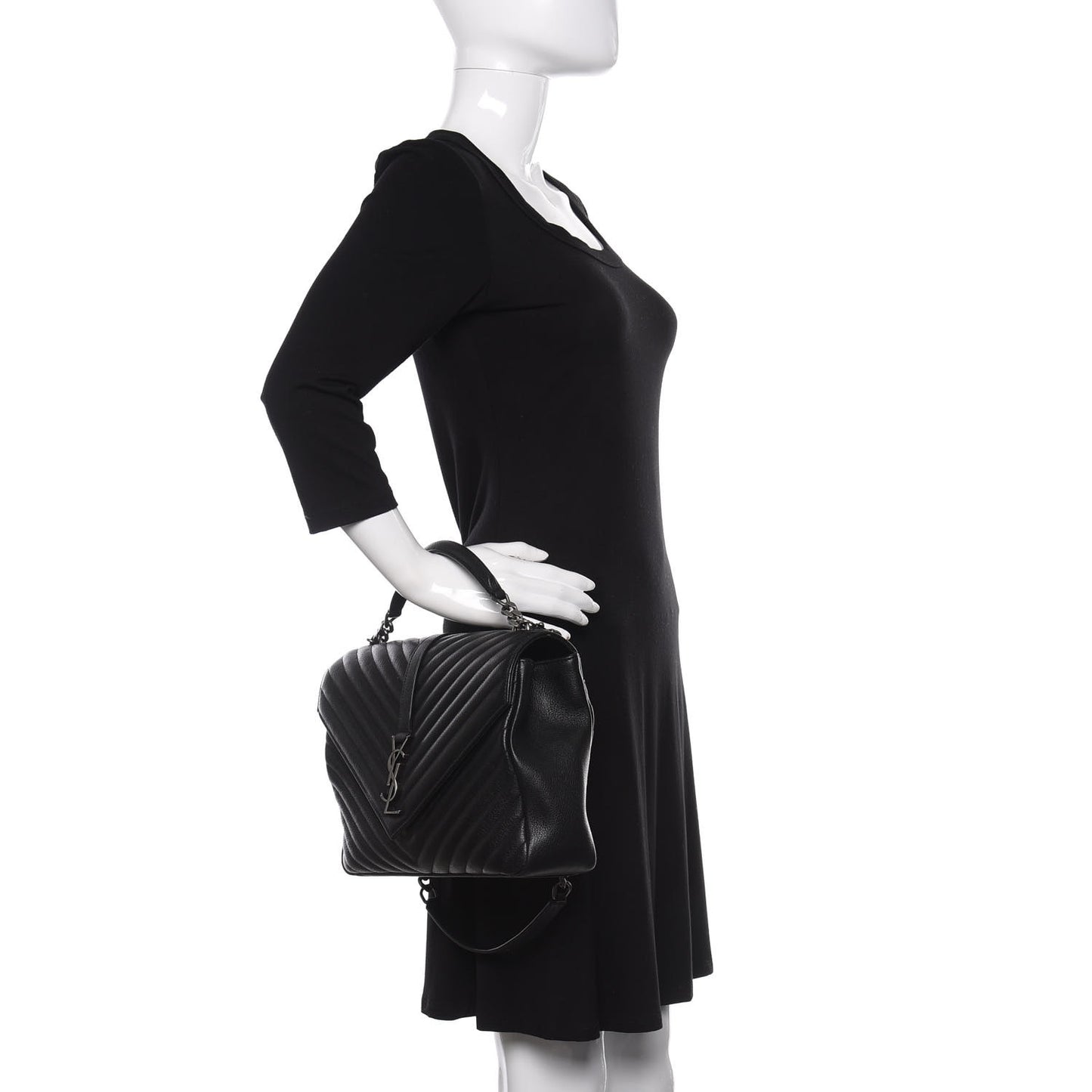 Sheepskin Matelasse Chevron Monogram Monochrome Large College Satchel Black