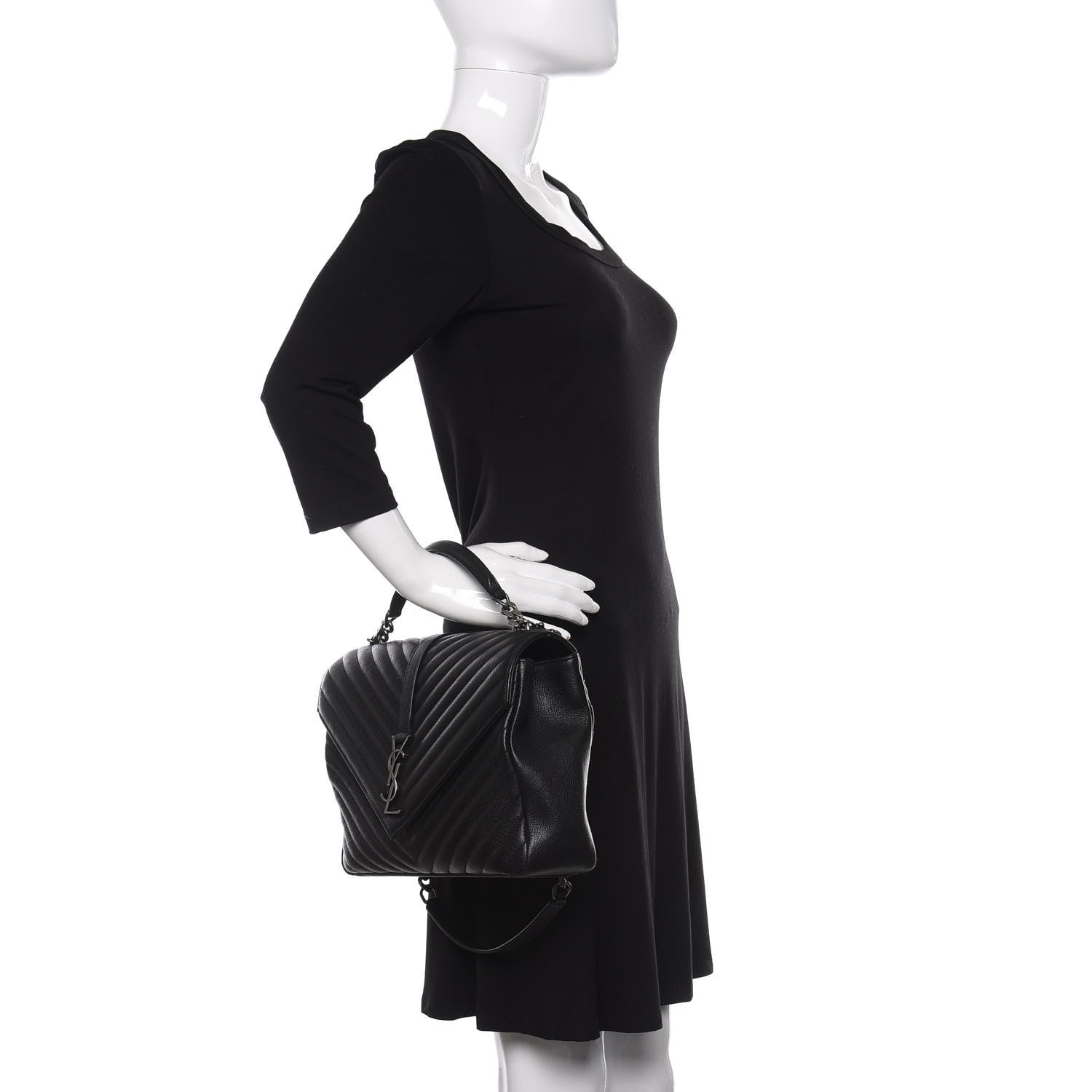 Saint Laurent Sheepskin Matelasse Chevron Monogram Monochrome Large College Satchel Black 3 of 12