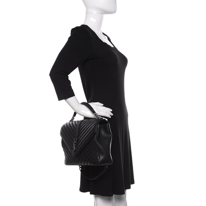 Saint Laurent Sheepskin Matelasse Chevron Monogram Monochrome Large College Satchel Black 3 of 12