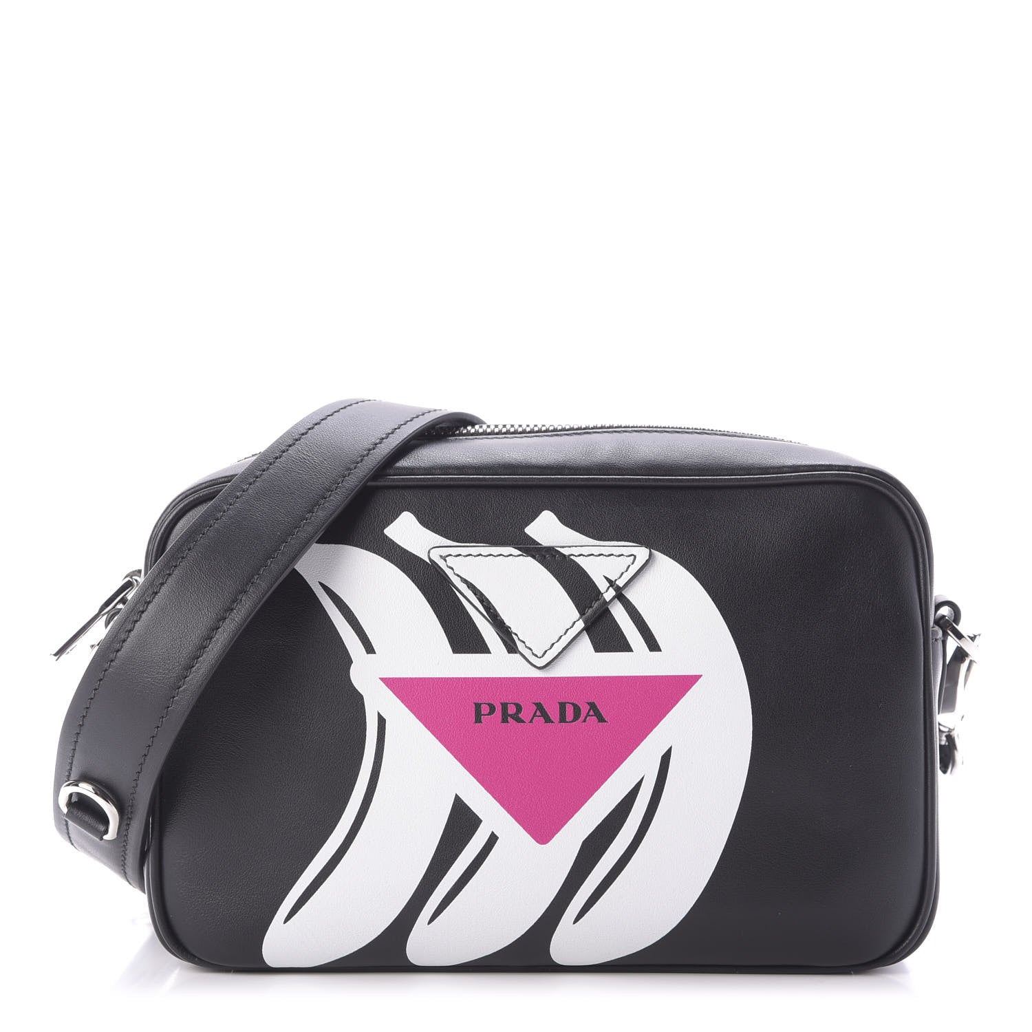 Prada City Calf Banana Print Camera Bag Black Fuchsia 1 of 9