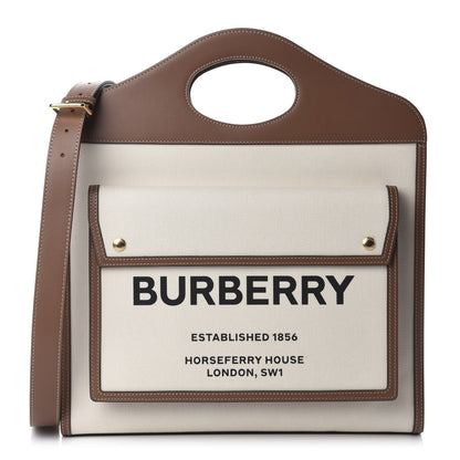 Burberry Canvas Smooth Calfskin Two Tone Medium Pocket Bag Natural Malt Brown 1 of 10
