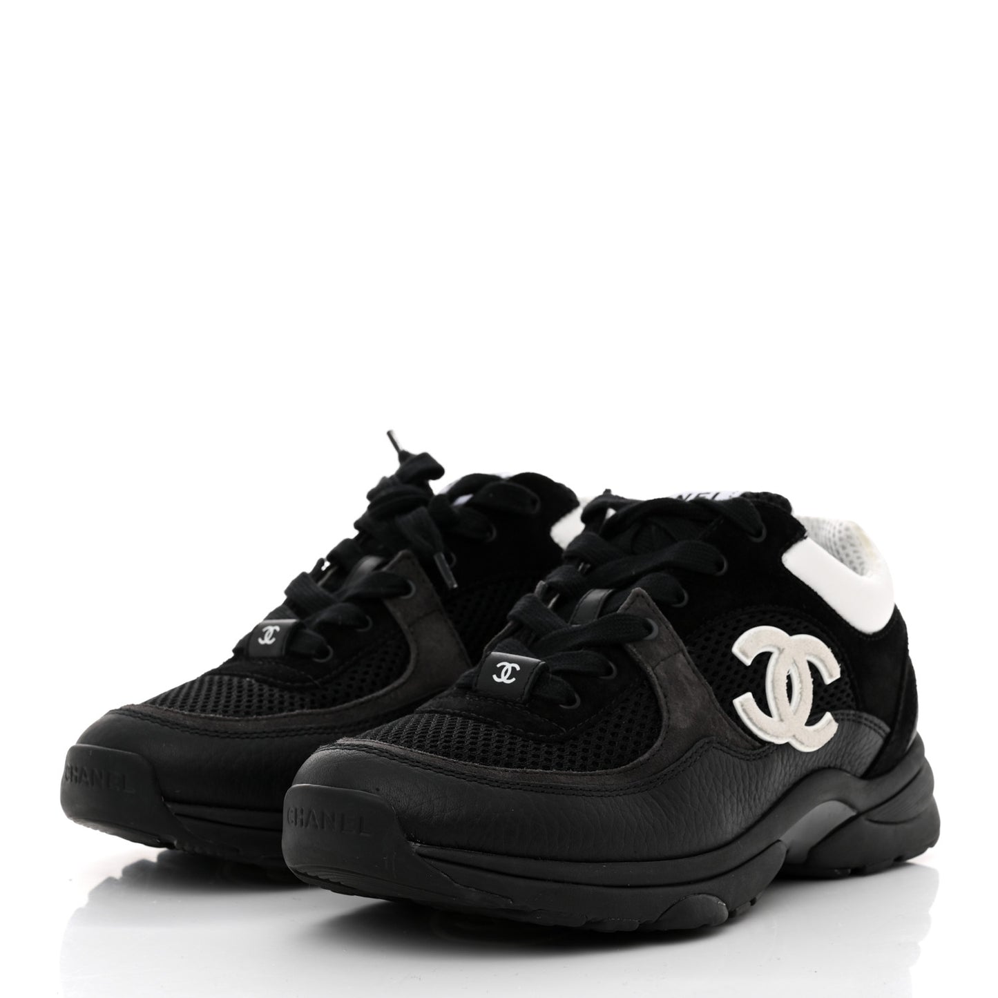 Mesh Suede Grained Calfskin Womens CC Sneakers 36.5 Black White