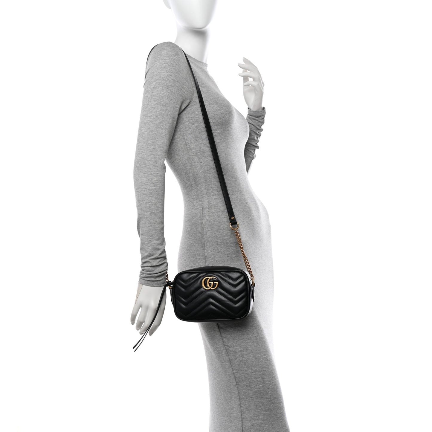Calfskin Matelasse Mini GG Marmont Chain Shoulder Bag Black