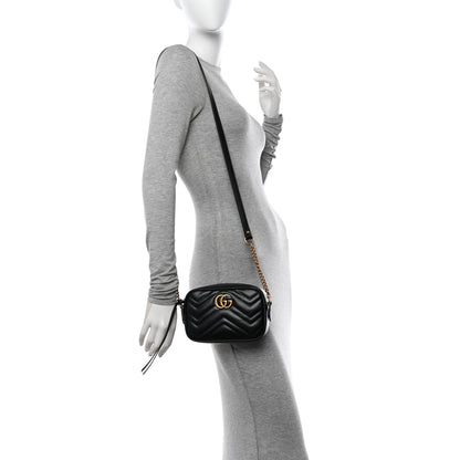 Gucci Calfskin Matelasse Mini GG Marmont Chain Shoulder Bag Black 2 of 10