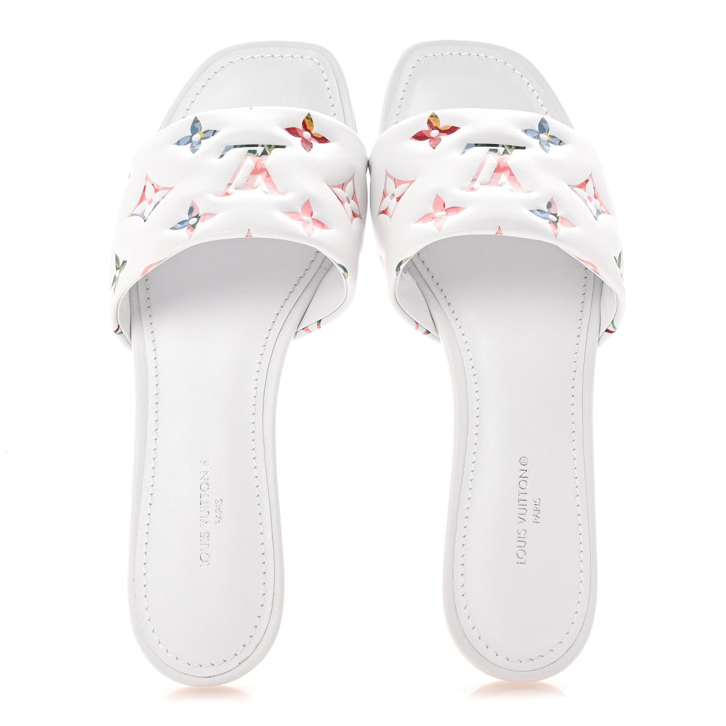 Lambskin Embossed Monogram By The Pool Revival Flat Mules 36 White Multicolor
