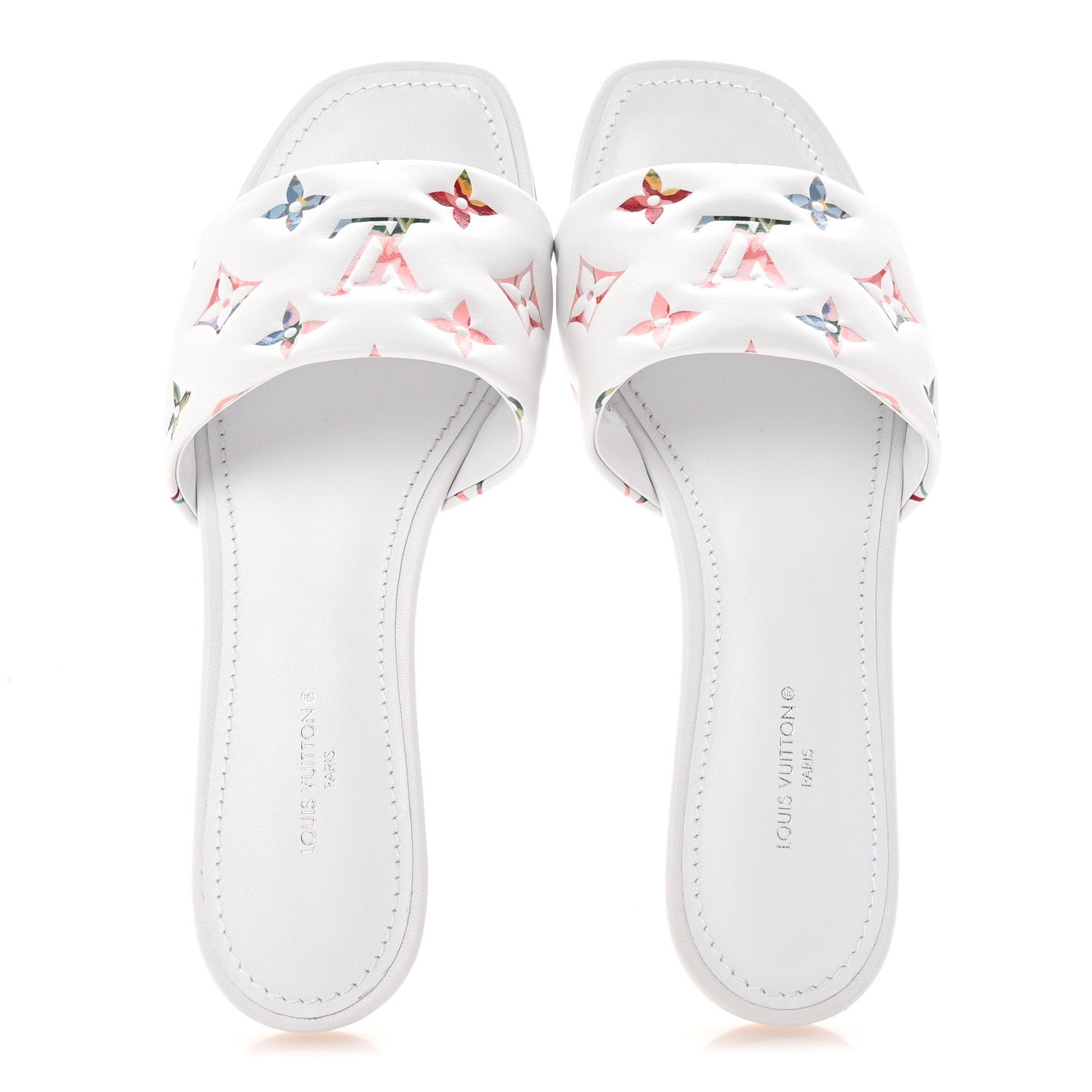 Louis Vuitton Lambskin Embossed Monogram By The Pool Revival Flat Mules 36 White Multicolor 2 of 10