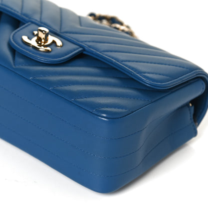 Chanel Lambskin Chevron Quilted Mini Rectangular Flap Blue 12 of 13